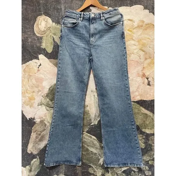New Free People Wee The Free Thunderbird Flare Jeans Size 33 Blue - Picture 7 of 9